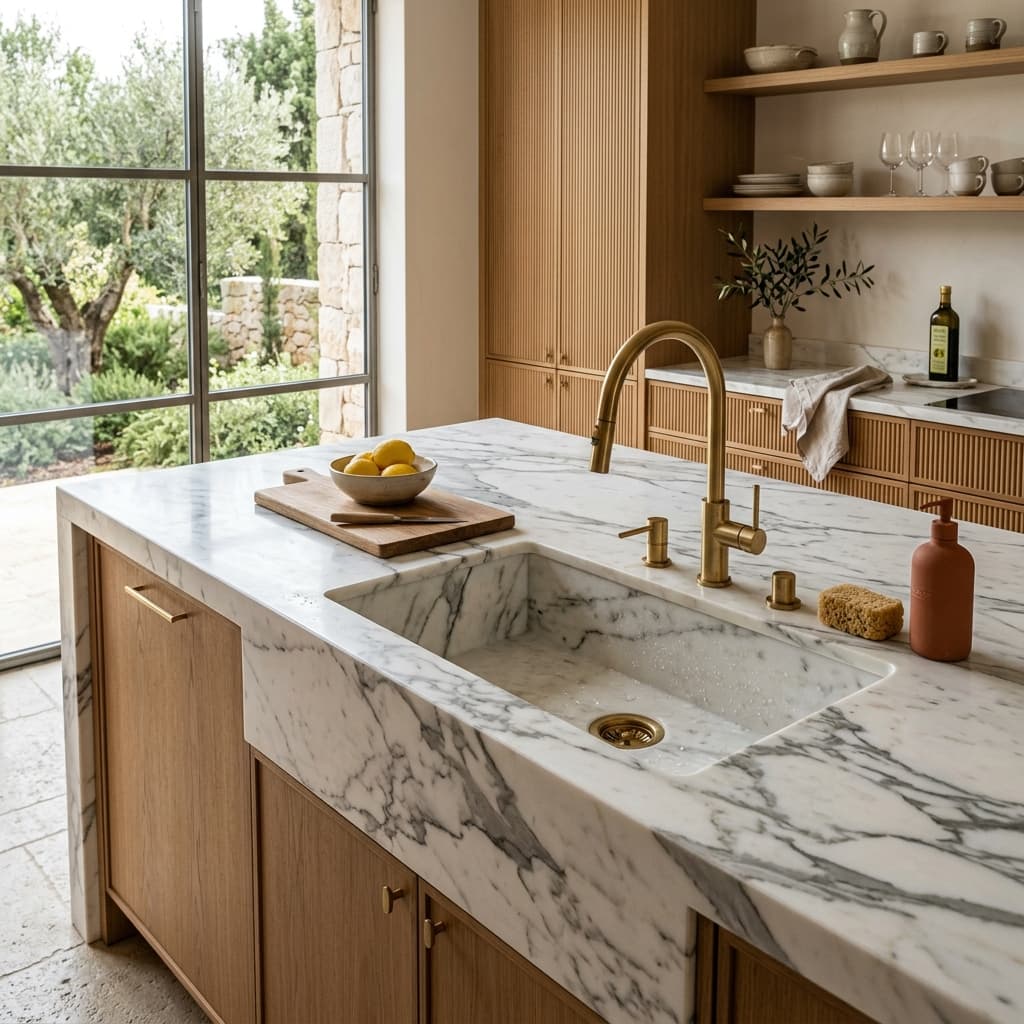 Top cucina su misura in marmo pregiato